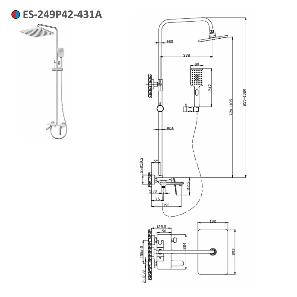 Bộ sen tắm cây đứng nóng lạnh Esslinger ES-249P42-431