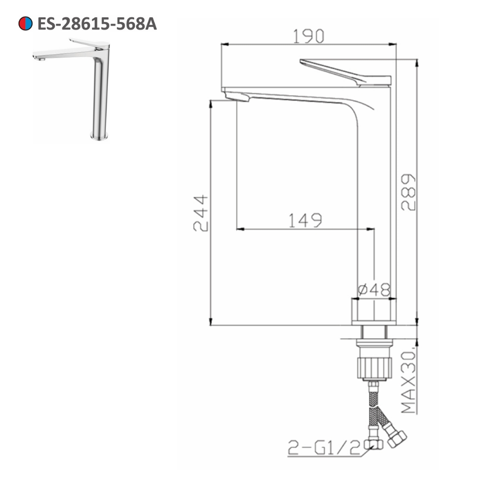 Vòi lavabo nóng lạnh thân cao Esslinger ES-28615-568A