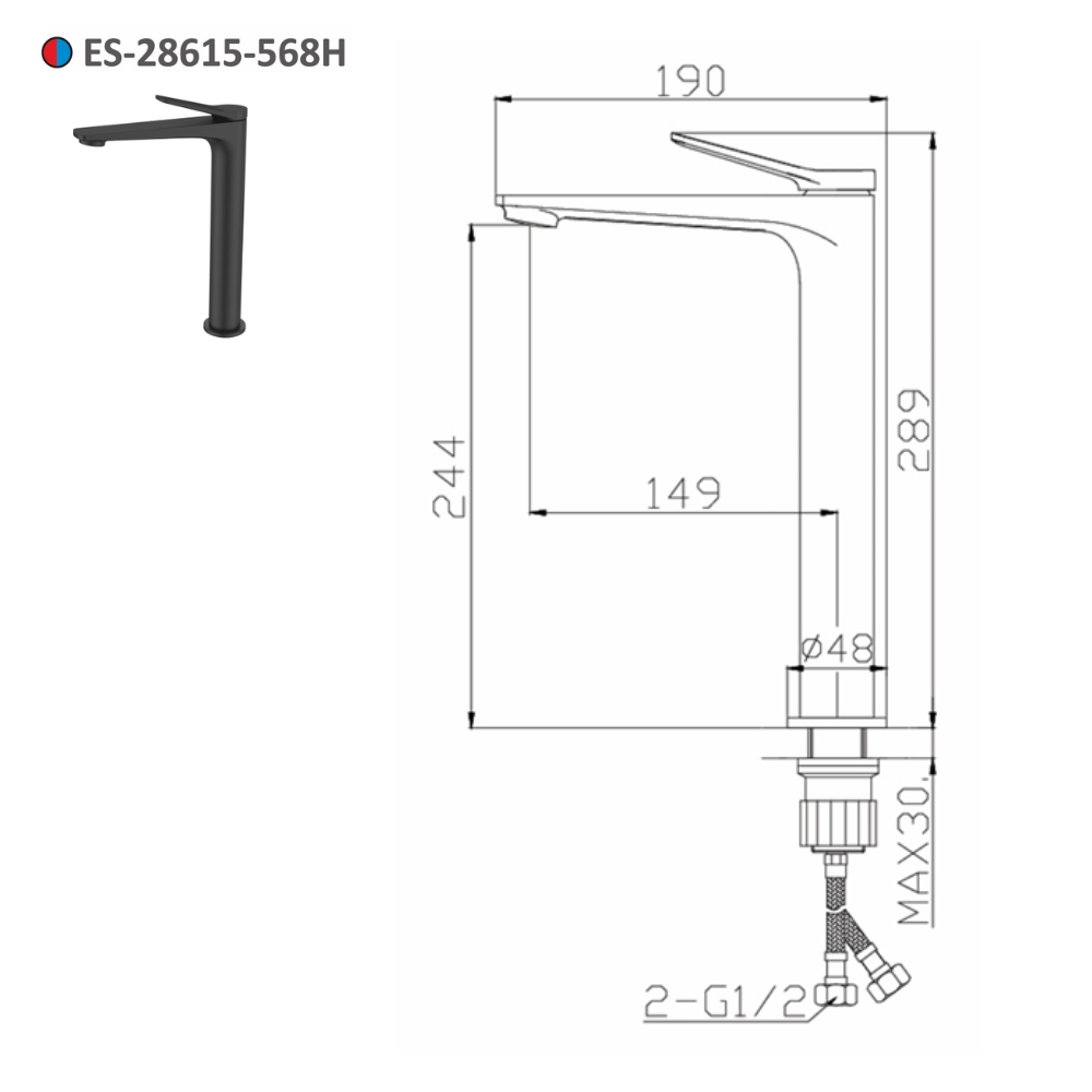 Vòi lavabo nóng lạnh thân cao Esslinger ES-28615-568H