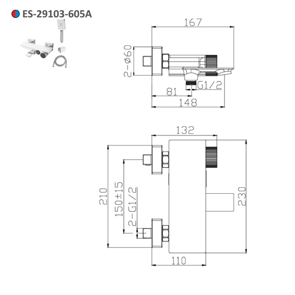 Sen tắm nóng lạnh gắn tường Esslinger ES-29103-605A