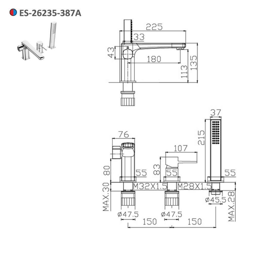 Vòi xả bồn tắm nóng lạnh Esslinger ES-26235-387A - 2