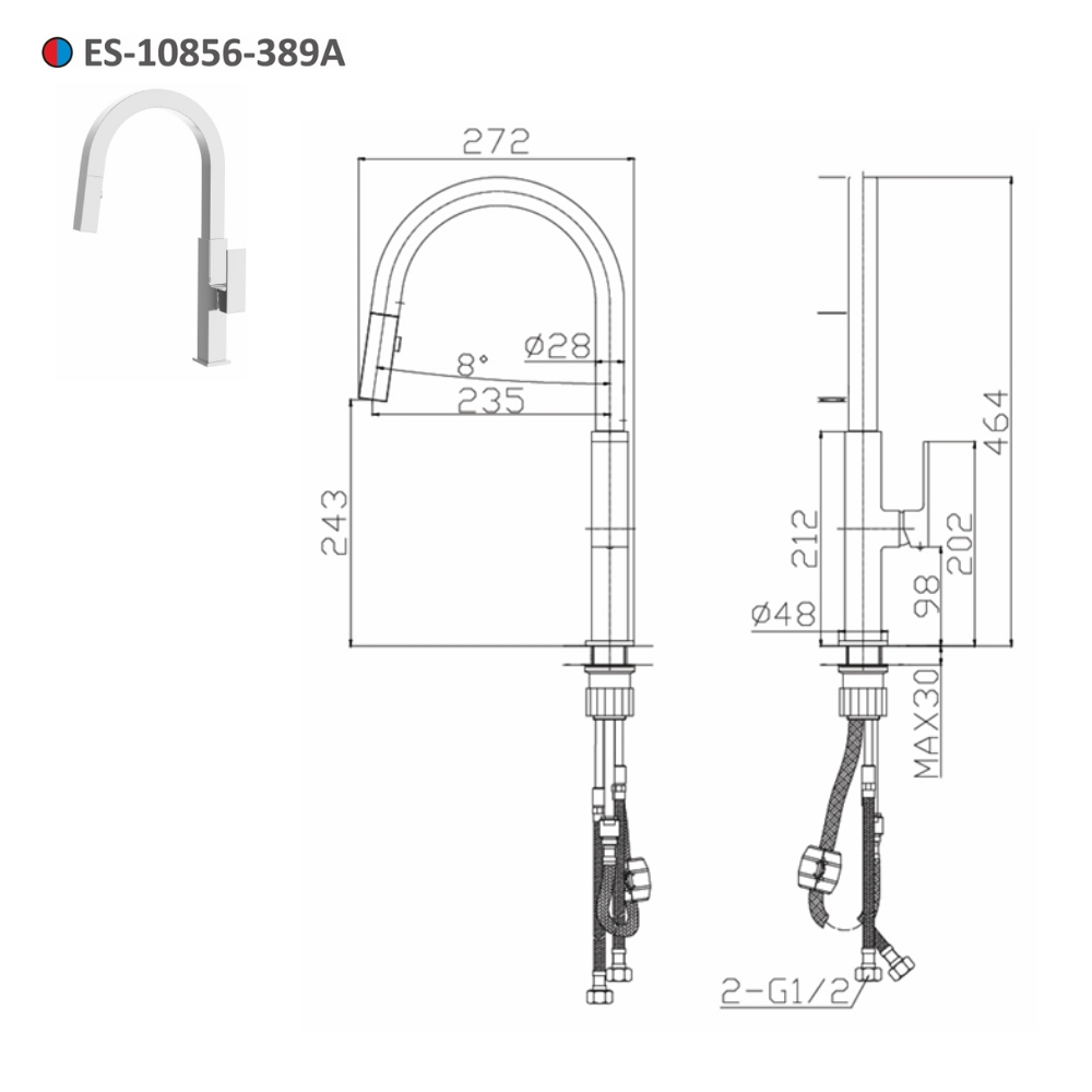 Vòi bếp nóng lạnh dây rút Esslinger ES-10856-389A
