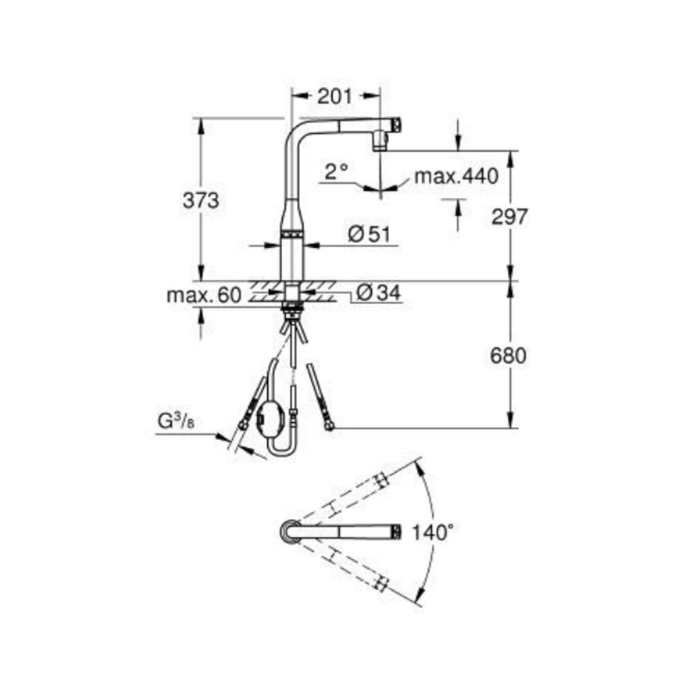 Vòi bếp dây rút nóng lạnh Essence SmartControl GROHE 31892KF0 - 2