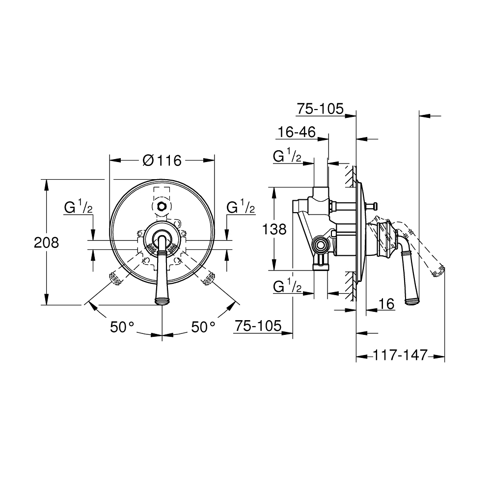 Van nóng lạnh kèm chuyển hướng 2 đường Gloucester GROHE 26360000 - 2