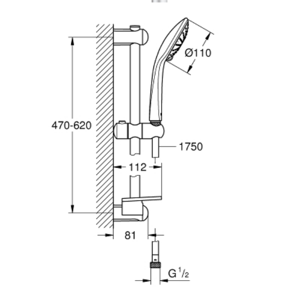 Bộ tay sen và thanh trượt sen tắm Euphoria Grohe 27230001 - 2
