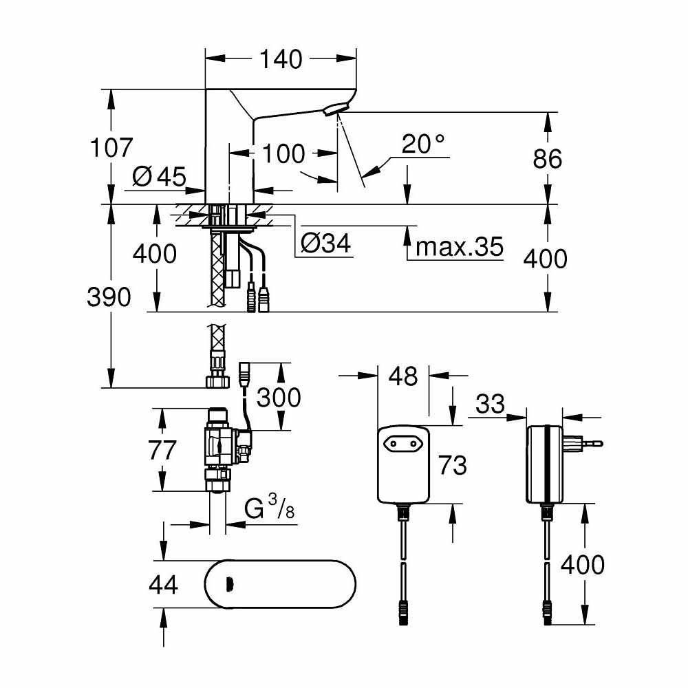 Vòi chậu cảm ứng dùng điện Euroeco Cosmopolitan E GROHE 36269000