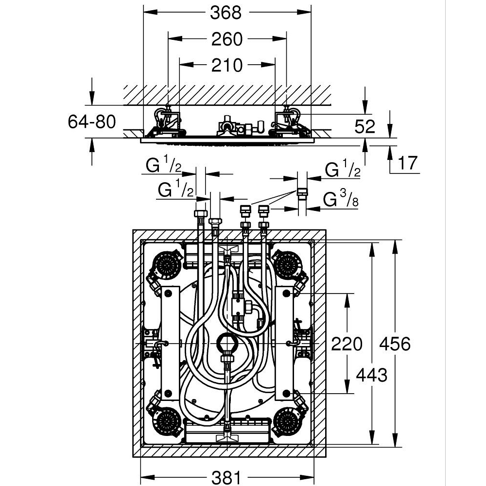 Bát sen tắm âm trần 3 chế độ Rainshower F-Series 15″ GROHE 27939001