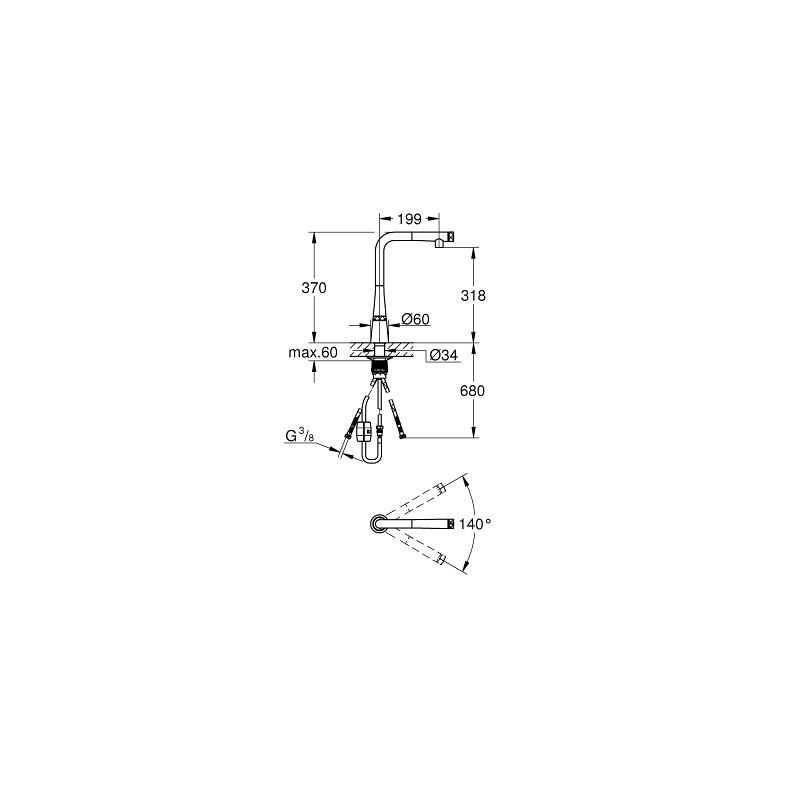 Vòi bếp dây rút nóng lạnh Zedra Smart Control GROHE 31593002