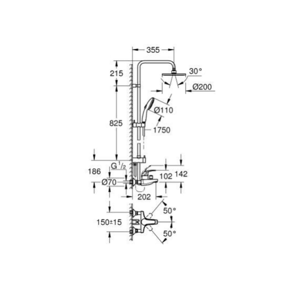 Bộ sen cây tắm đứng nóng lạnh Euphoria Tempesta System 200 GROHE 26305002 - 2
