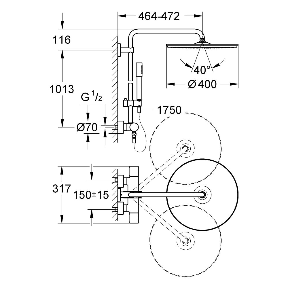Bộ sen cây tắm đứng nhiệt độ Rainshower System 400 GROHE 27174001 - 2