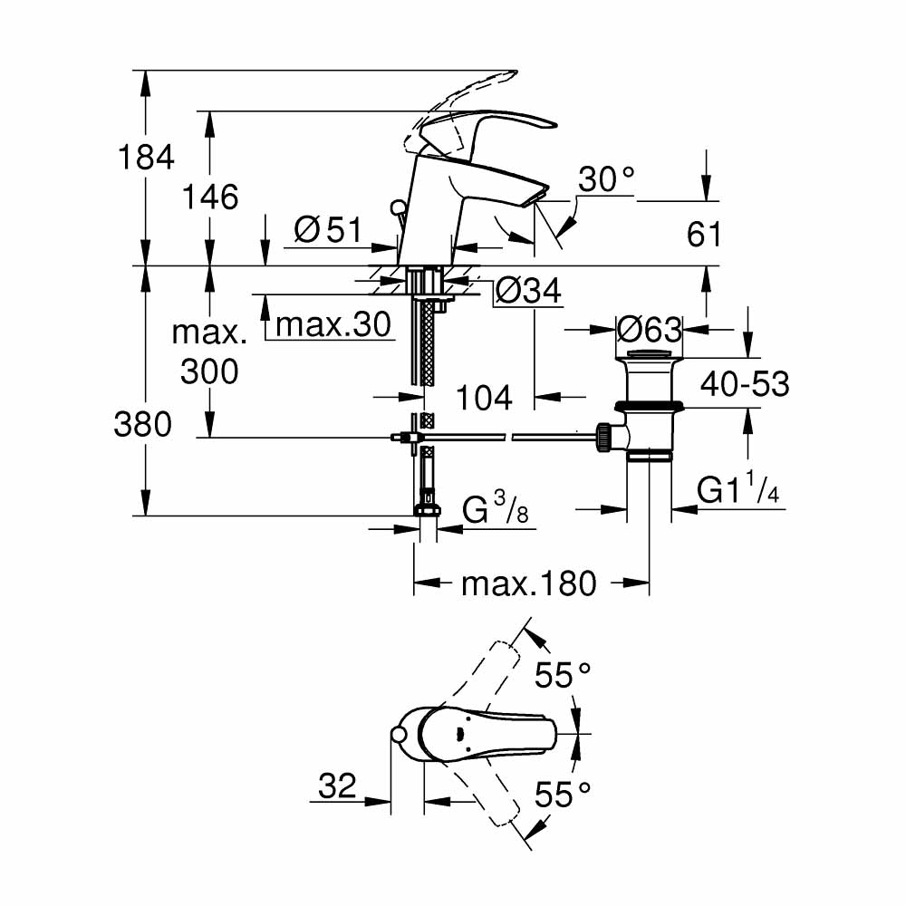 Vòi chậu nóng lạnh Eurosmart GROHE 33265002 - 2