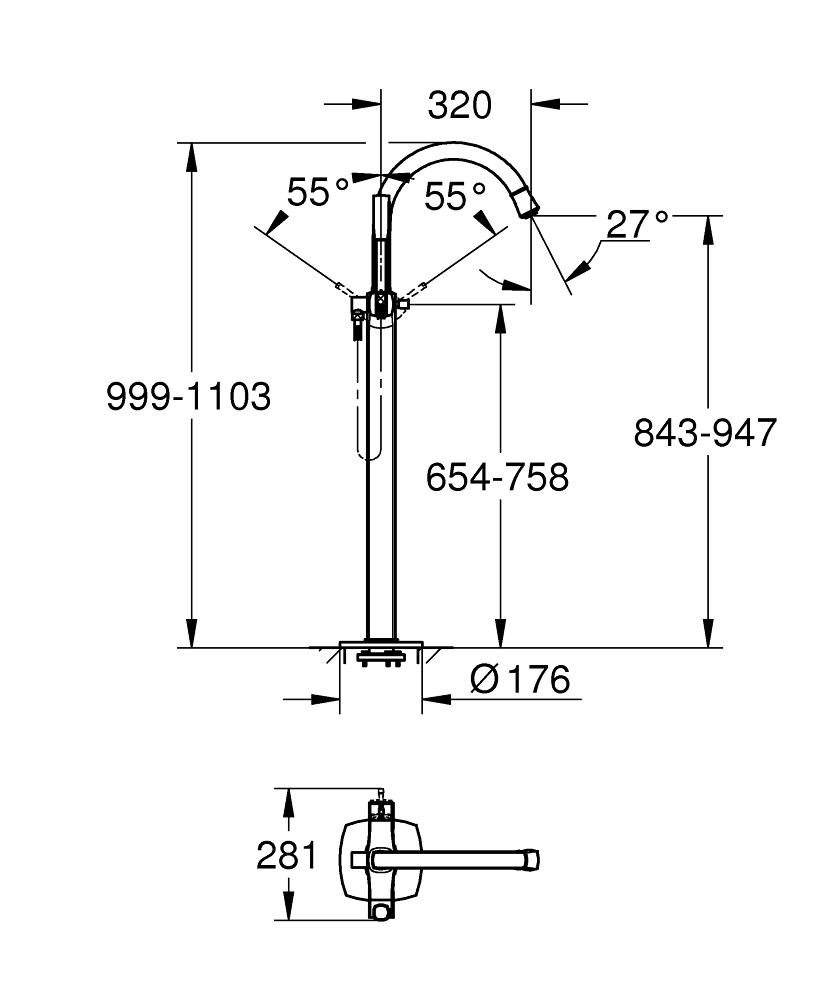 Vòi xả bồn tắm đặt sàn Grandera GROHE 23318IG0