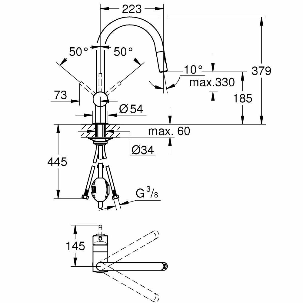 Vòi bếp dây rút nóng lạnh Minta GROHE 32321002