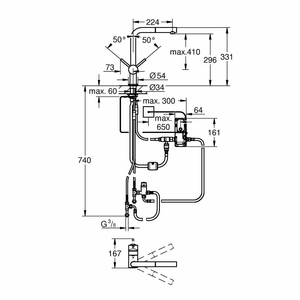 Vòi bếp dây rút nóng lạnh Minta Touch GROHE 31360001