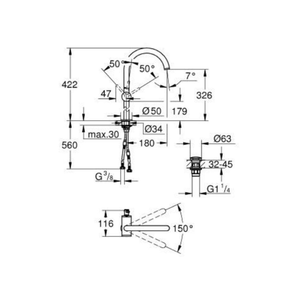 Vòi chậu nóng lạnh Atrio XL-size GROHE 24365000 - 2