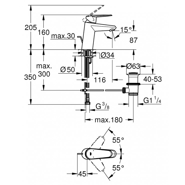 Vòi chậu nóng lạnh Eurodisc Cosmopolitan S-size GROHE 33190002