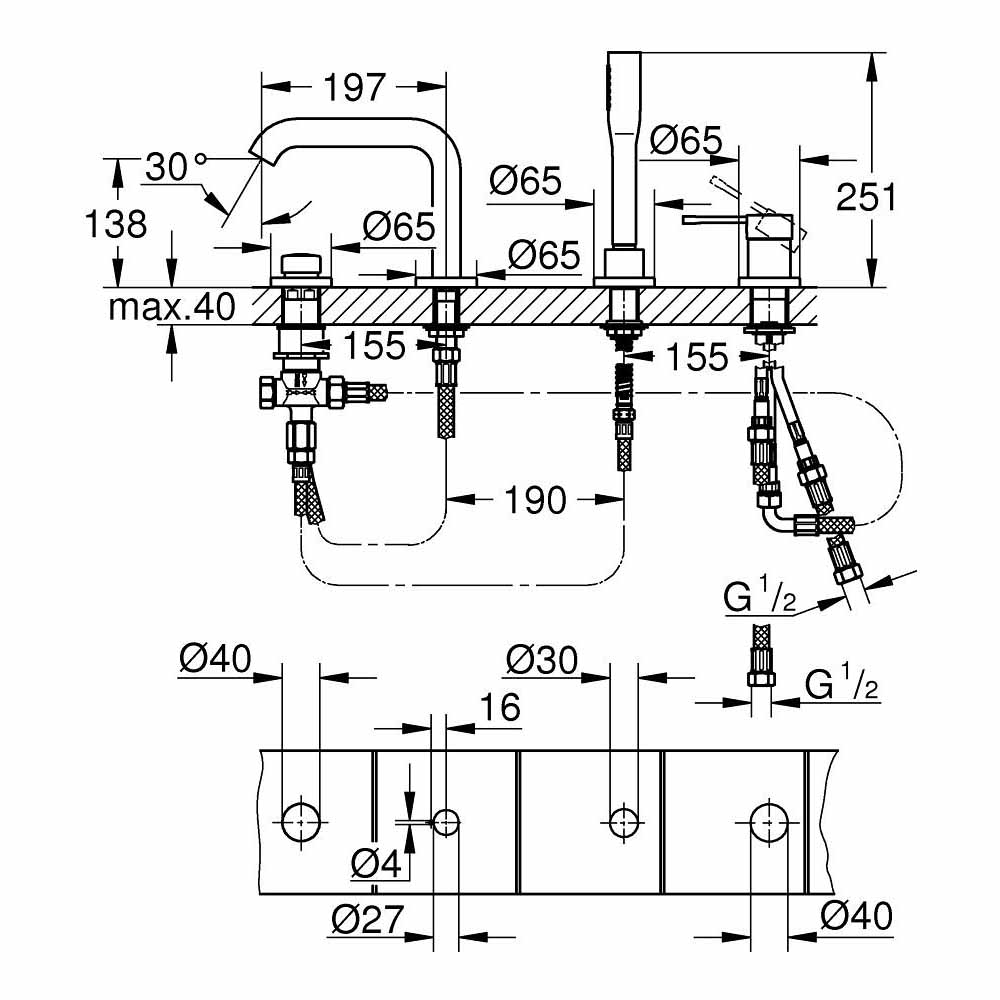 Vòi bồn tắm 4 lỗ nóng lạnh Essence GROHE 19578001