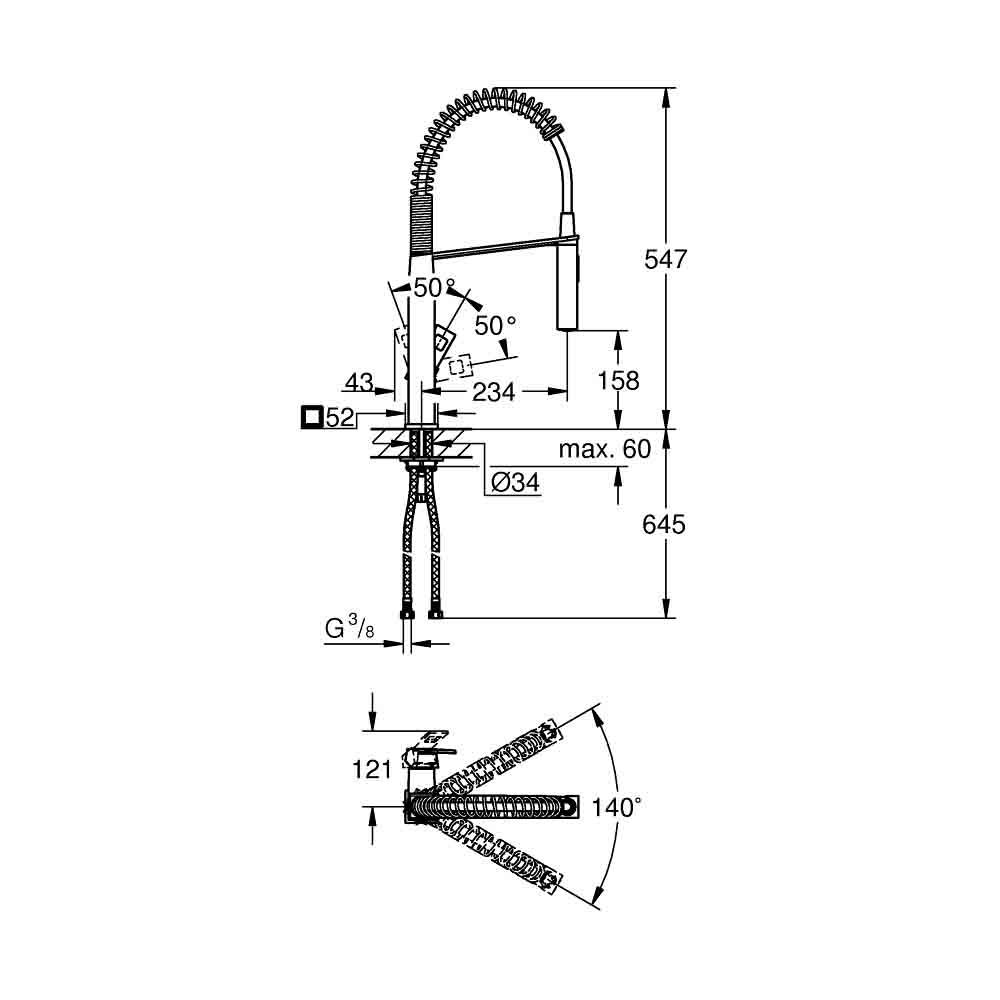 Vòi bếp nóng lạnh cần lò xo Eurocube GROHE 31395000