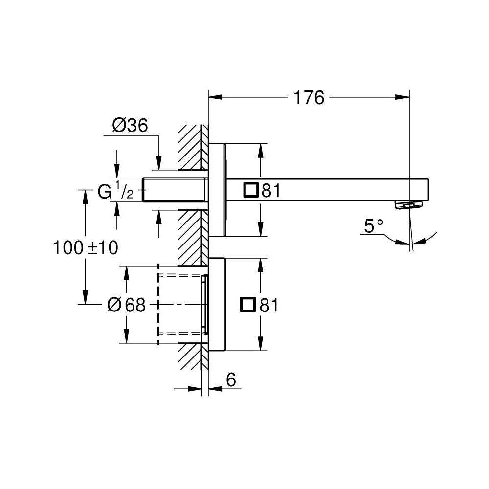 Vòi chậu cảm ứng gắn tường dùng pin Eurocube E GROHE 36442000