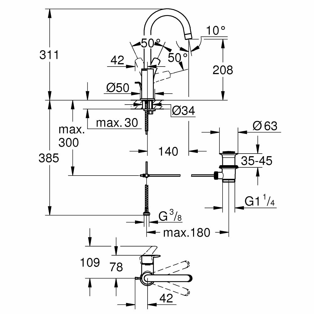 Vòi chậu nóng lạnh Eurosmart GROHE 23537003 - 2