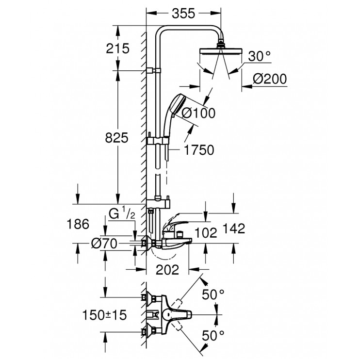 Bộ sen tắm nóng lạnh New Tempesta Cosmopolian Grohe 26305001