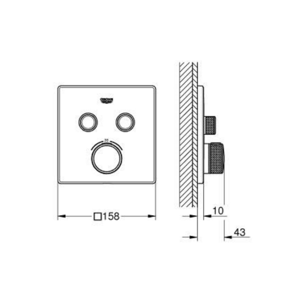 Mặt nạ điều khiển sen tắm ổn nhiệt Grohtherm SmartControl vuông 2 chế độ GROHE 102166KF00 - 2