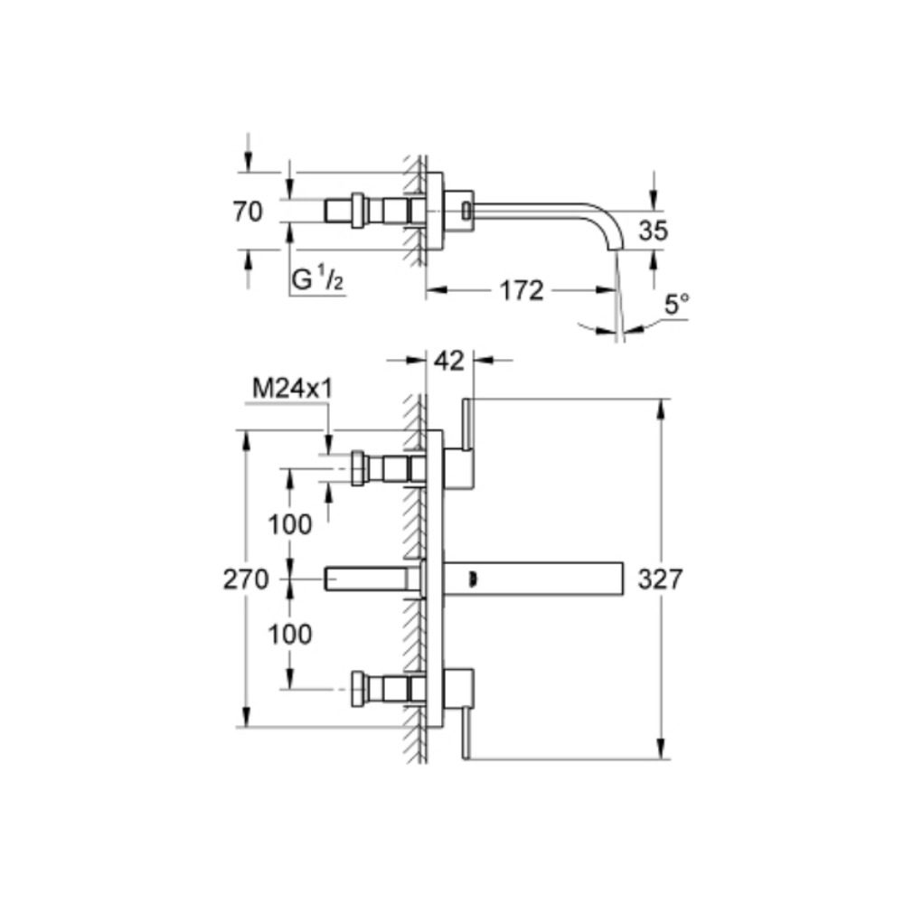 Vòi chậu gắn tường nóng lạnh 3 lỗ Allure S-size GROHE 20189000 - 2