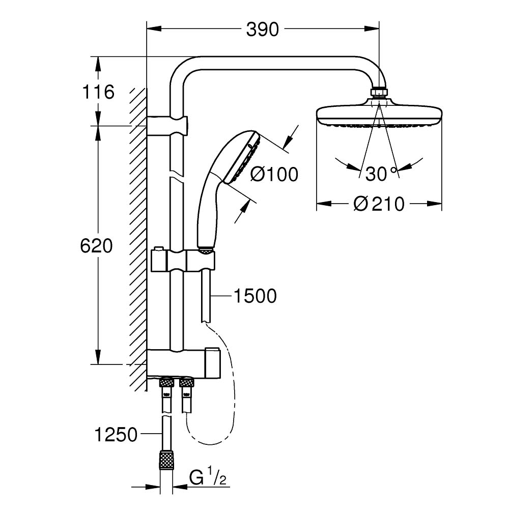 Thân sen cây tắm đứng Tempesta System 210 GROHE 26381001