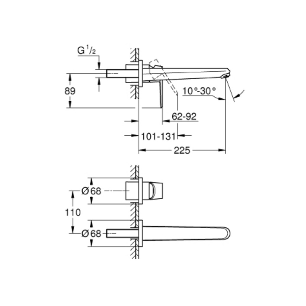Vòi chậu gắn tường nóng lạnh 2 lỗ Eurodisc Cosmopolitan L-size GROHE 19974002 - 2