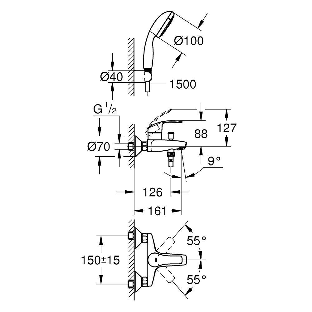 Bộ sen tắm nóng lạnh Eurosmart GROHE 3330220A