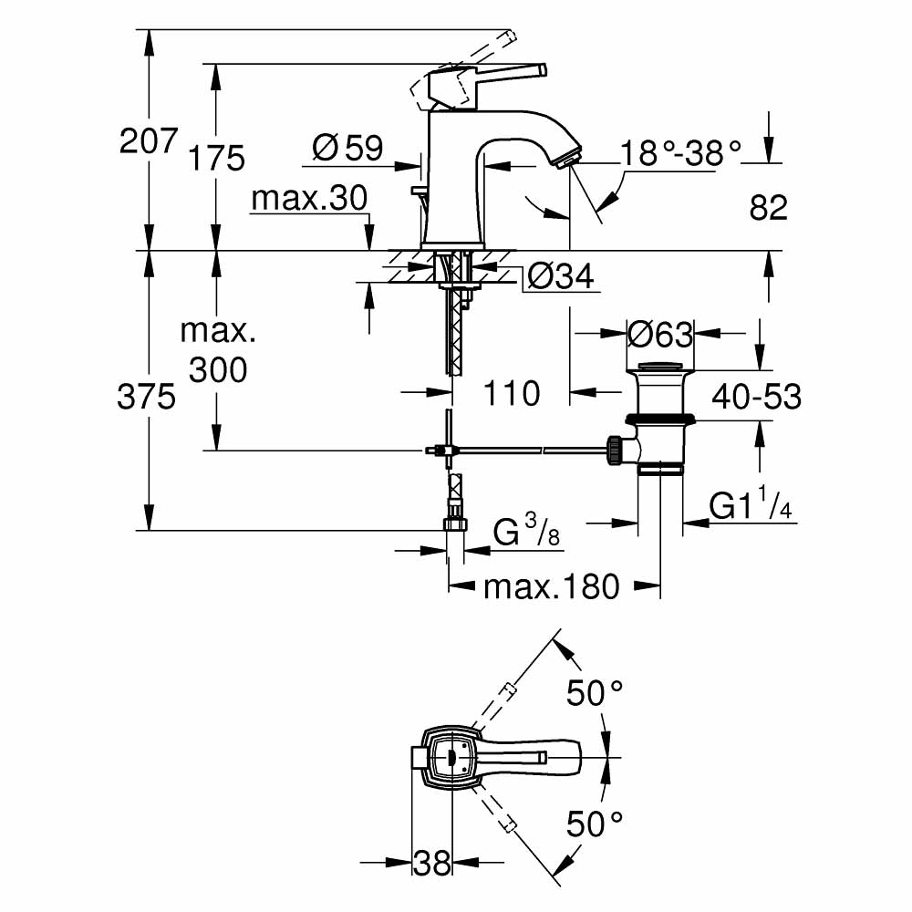 Vòi chậu nóng lạnh Grandera M-Size GROHE 23303IG0 - 3