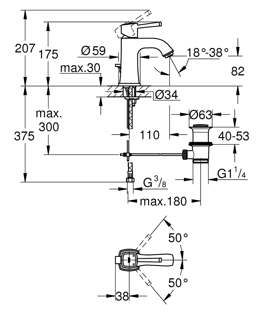 Vòi chậu nóng lạnh Grandera M-Size GROHE 23303IG0 - 8