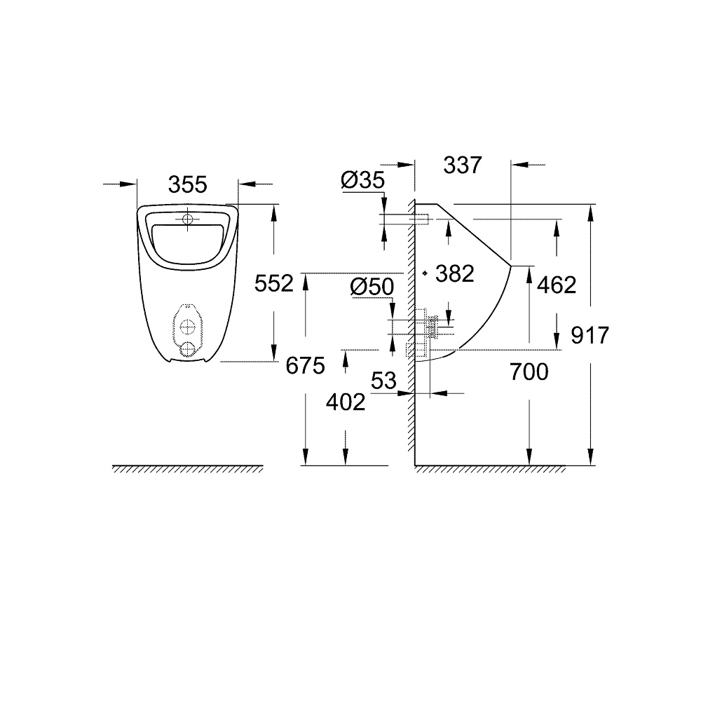 Bồn tiểu nam treo tường Bau Ceramic GROHE 39438000 - 2