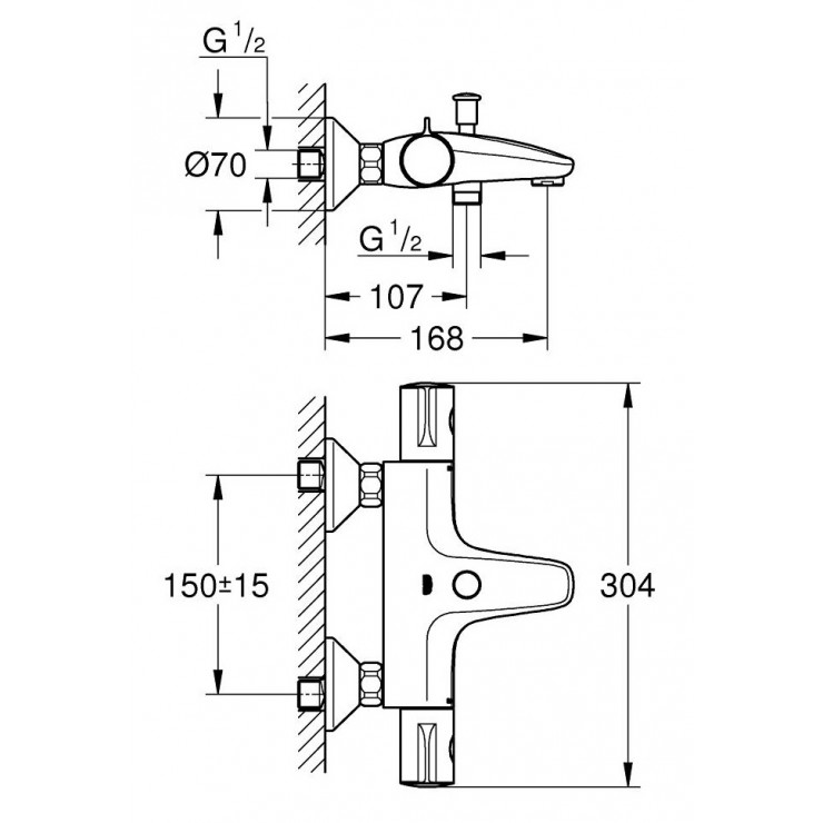 Bộ trộn sen tắm ổn nhiệt 2 chế độ Grohtherm 800 GROHE 34567000 - 9