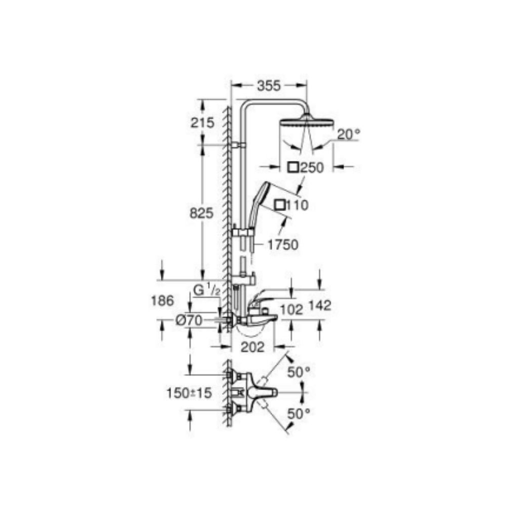 Bộ sen cây tắm đứng nóng lạnh Tempesta System 250 Cube GROHE 26693001 - 2