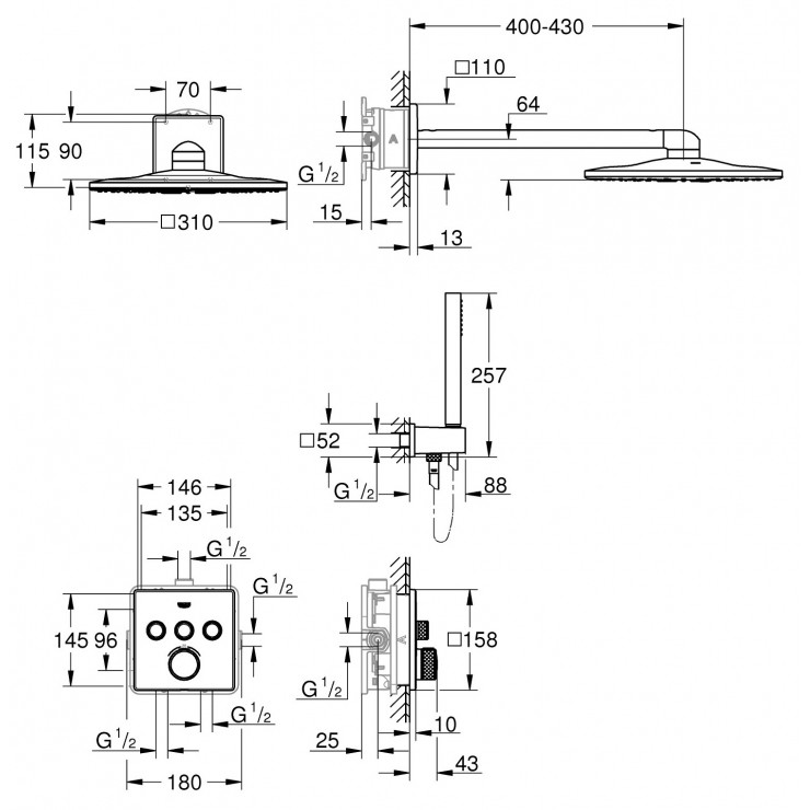 Bộ sen âm tường ổn nhiệt với bát sen GROHE 34706000 - 11