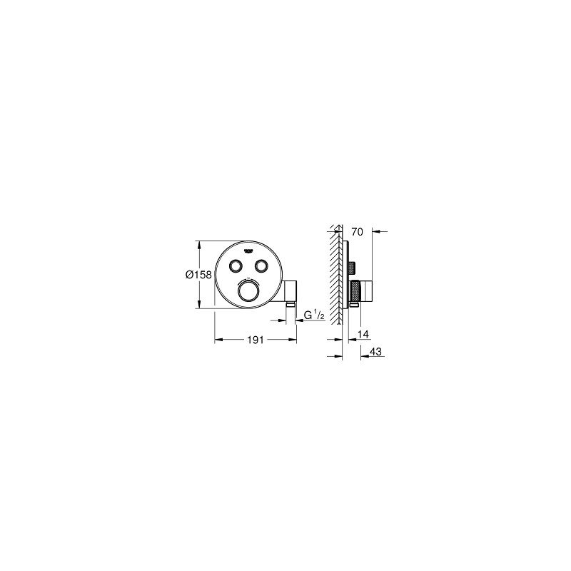 Mặt điều khiển sen tắm ổn nhiệt Grohtherm SmartControl tròn 2 chế độ kèm gác sen GROHE 29120000 - 2