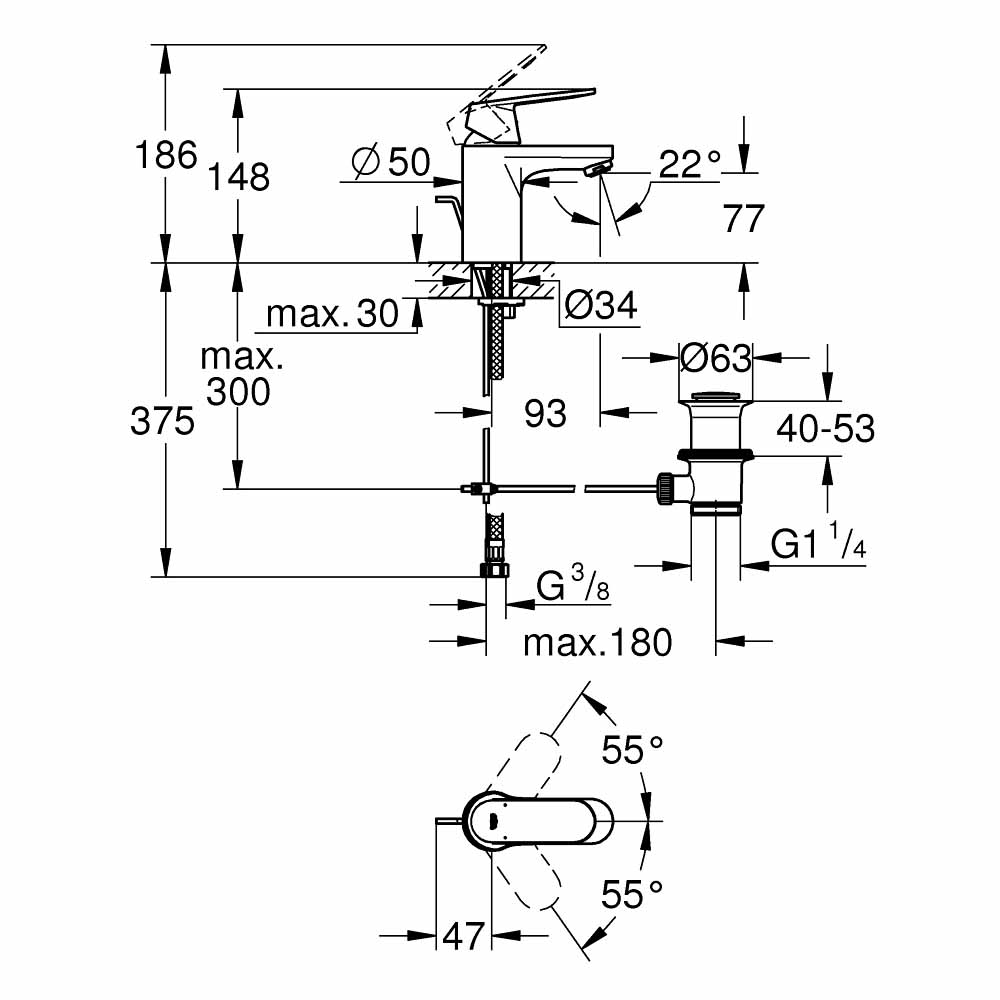 Vòi chậu nóng lạnh Eurosmart Cosmopolitan GROHE 3282500E - 2