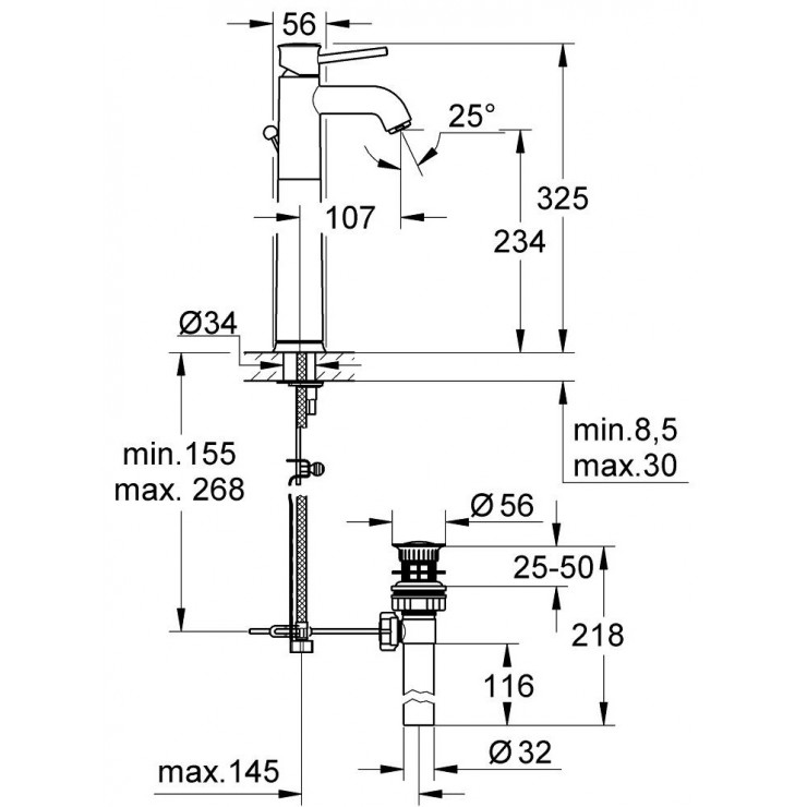 Vòi chậu nóng lạnh BauClassic XL-size GROHE 32868000 - 2