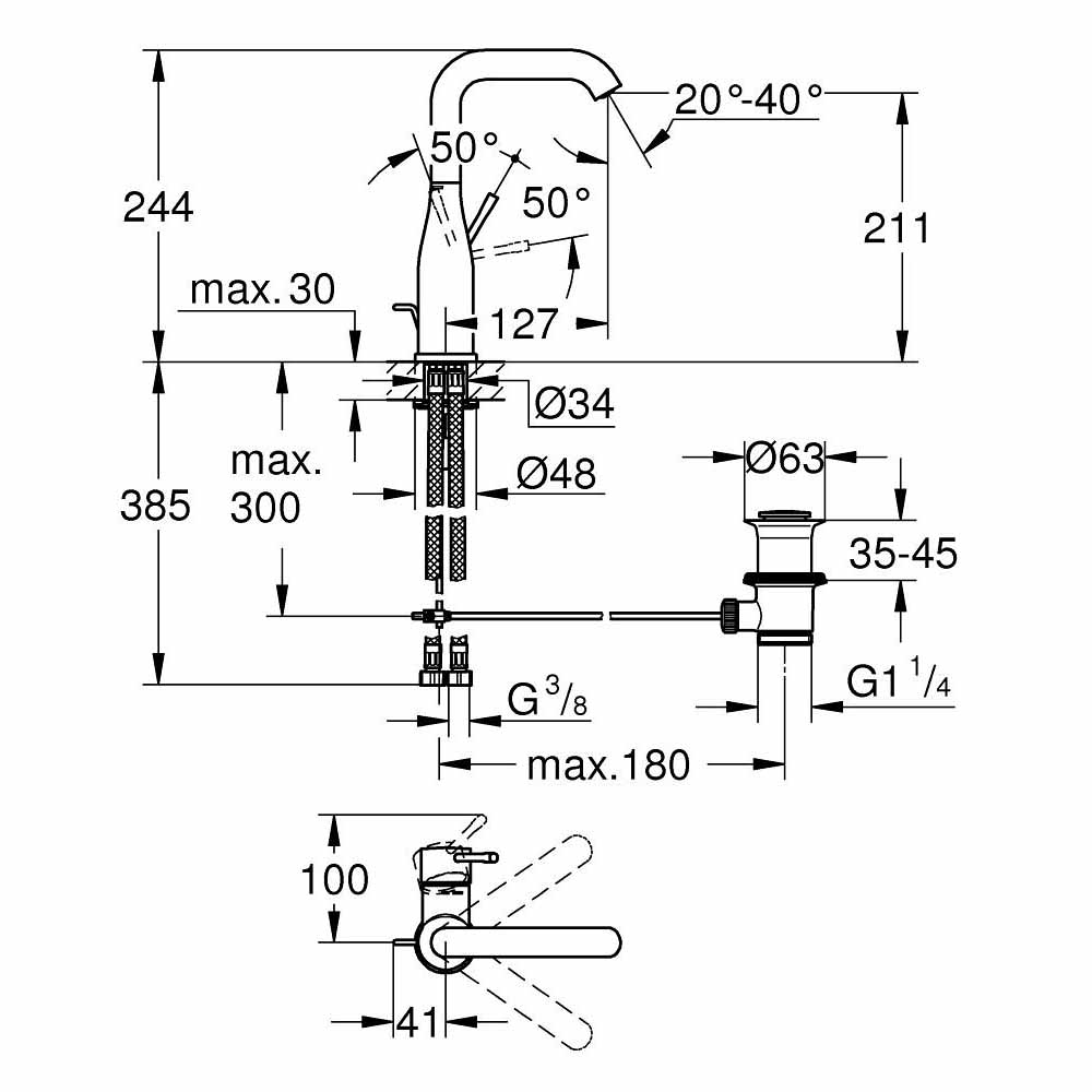 Vòi chậu nóng lạnh Essence L-size GROHE 32628001