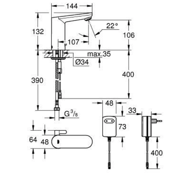 Vòi chậu cảm ứng nóng lạnh Eurosmart Cosmopolitan E Grohe 36325001 - 2