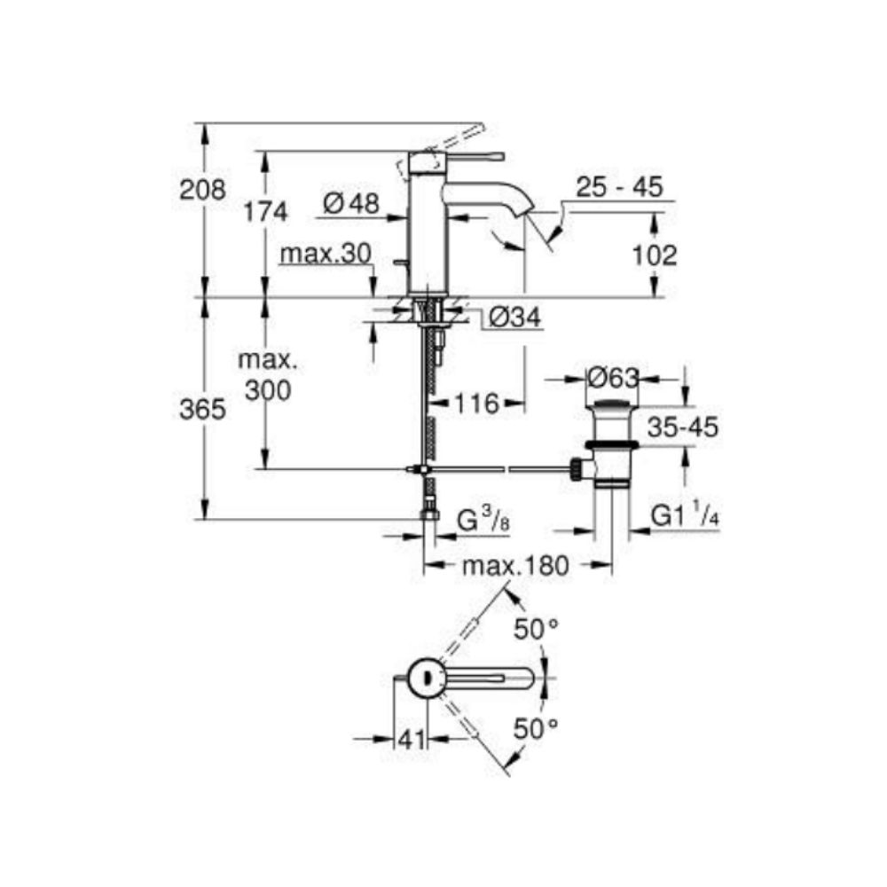 Vòi chậu nóng lạnh Essence S-size GROHE 24171001 - 2