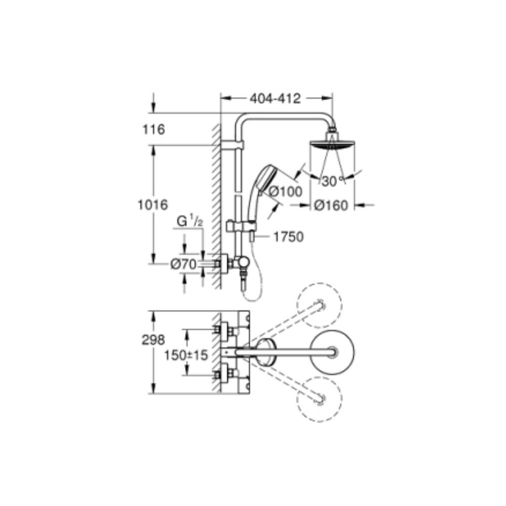 Bộ sen cây tắm đứng nhiệt độ Tempesta Cosmopolitan 160 GROHE 27922000 - 2