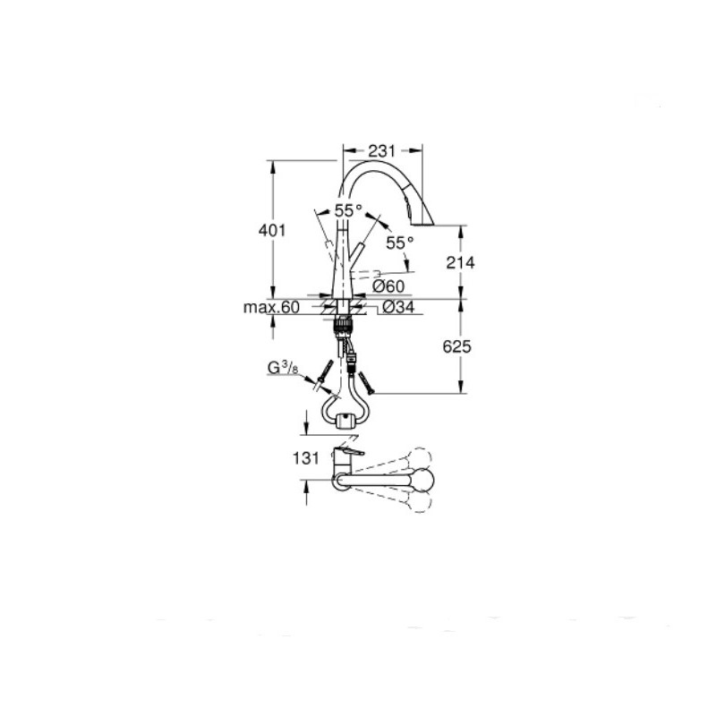 Vòi bếp dây rút nóng lạnh 2 chế độ phun Zedra GROHE 32294002