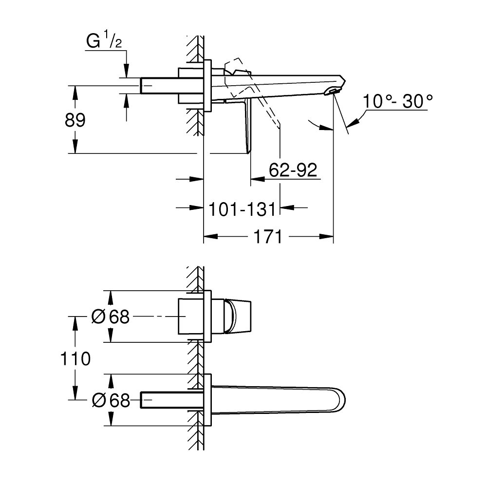 Vòi chậu gắn tường nóng lạnh 2 lỗ Eurodisc Cosmopolitan GROHE 19573002