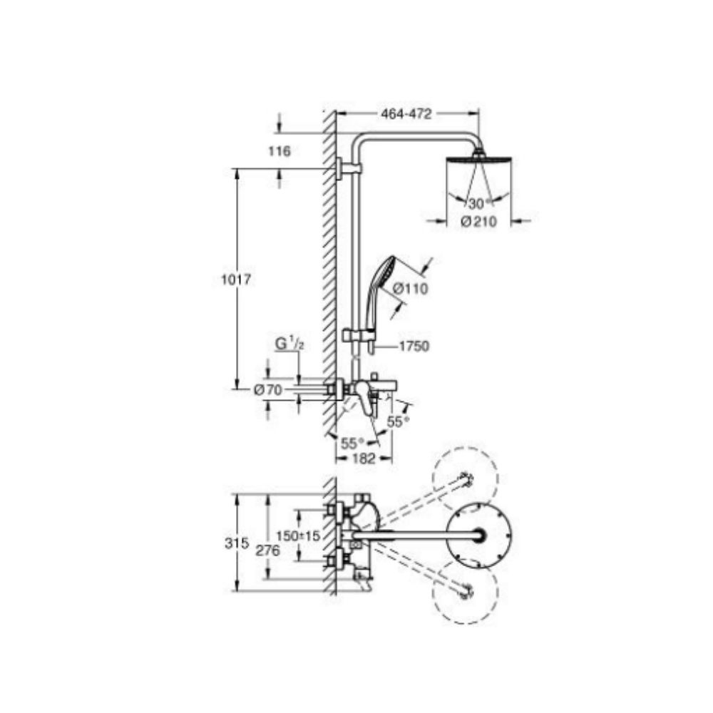 Bộ sen cây tắm đứng nóng lạnh Euphoria GROHE 26314000