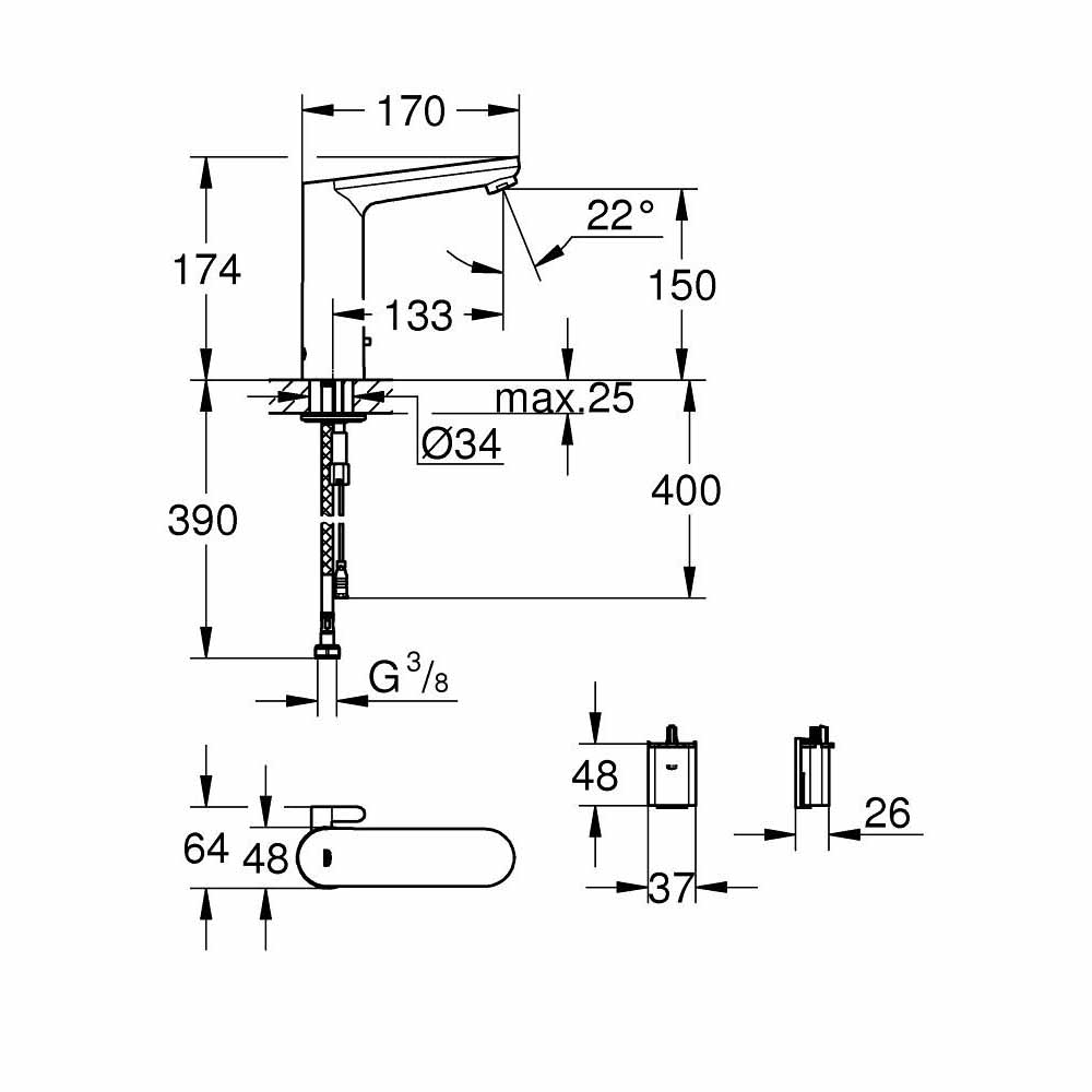 Vòi chậu cảm ứng nhiệt độ dùng pin Eurosmart Cosmopolitan E GROHE 36422000 - 2