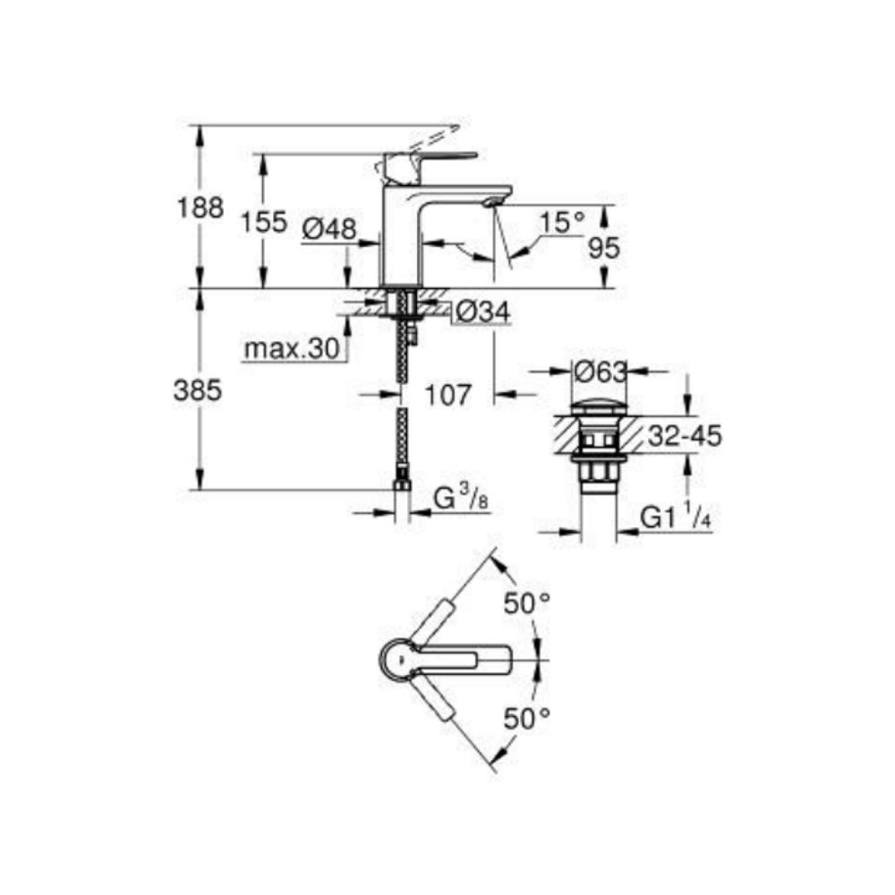 Vòi chậu nóng lạnh Lineare XS-size GROHE 23791001 - 2