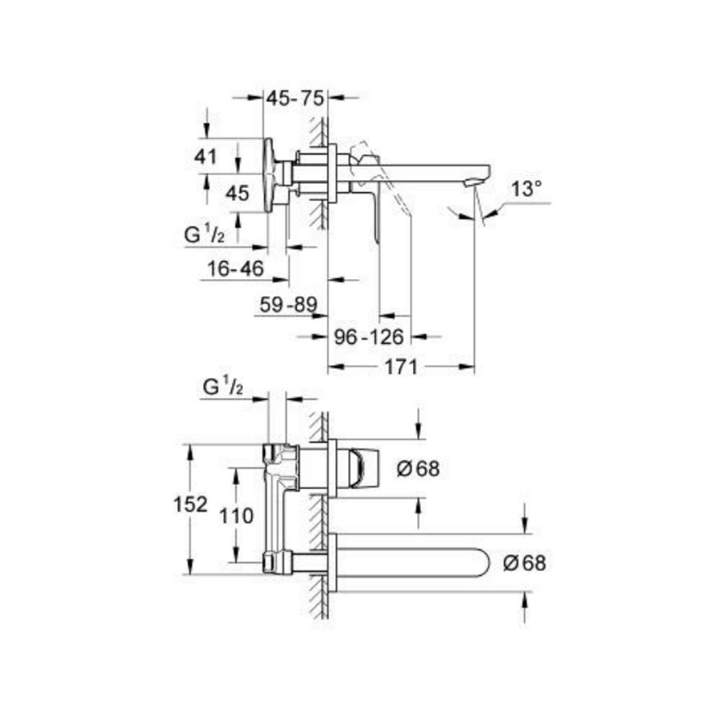 Vòi chậu gắn tường nóng lạnh 2 lỗ BauEdge GROHE 20474000 - 2