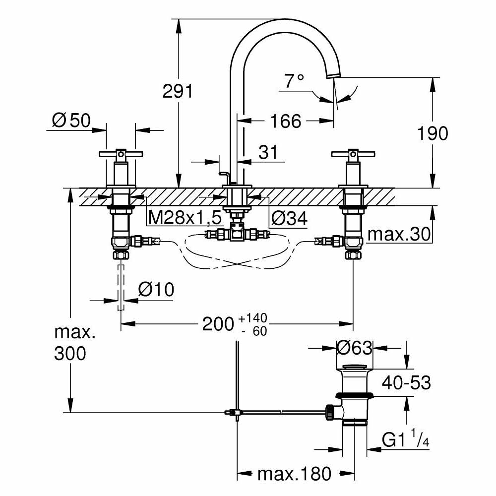 Vòi chậu nóng lạnh Atrio M-size 3 lỗ Grohe 20008003